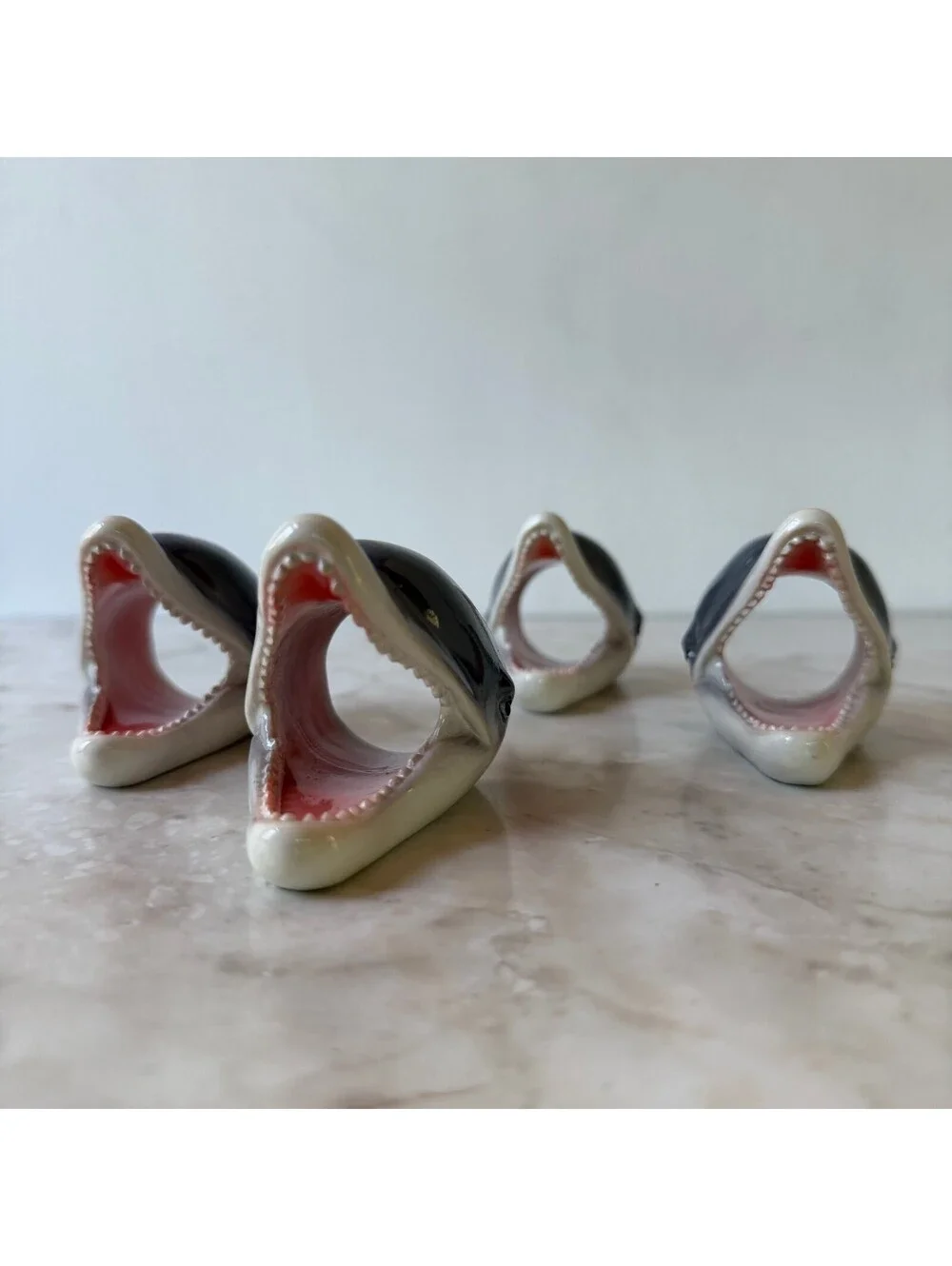 Ceramic Shark Head Napkin Rings Set of Unique Funky Home Decor